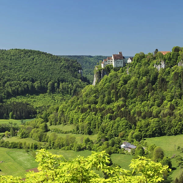 Schloss Werenwag Castle and Danube Valley, Hausen an der Donau, Swabian Jura, Baden-Wurttemberg, Germany