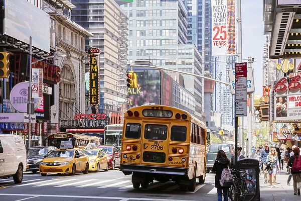 School bus, 42nd street, Midtown Manhattan, New York city, USA