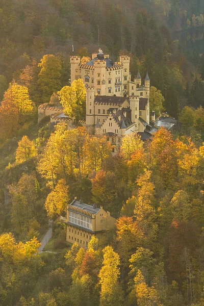 Schwangau, Bavaria, Germany, Europe. Hohenschwangau castle at sunset