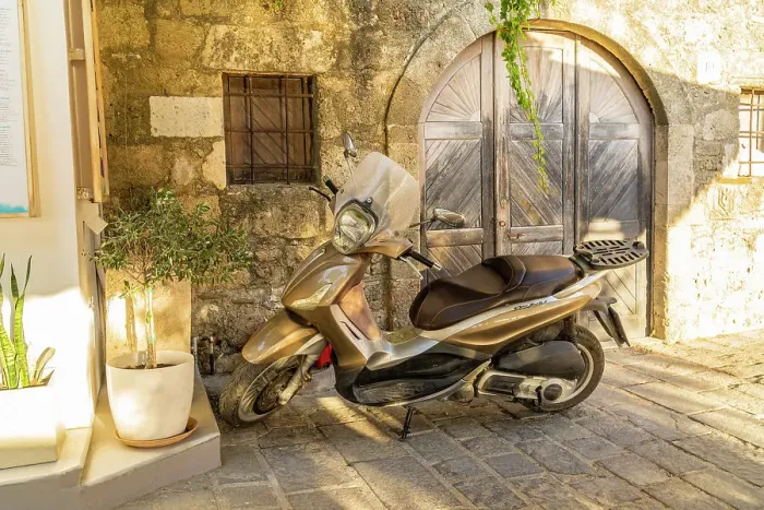Framed Print : Scooter, Lindos, Rhodes, Dodecanese Islands, Greece Framed Print : Scooter, Lindos, Rhodes, Dodecanese Islands, Greece