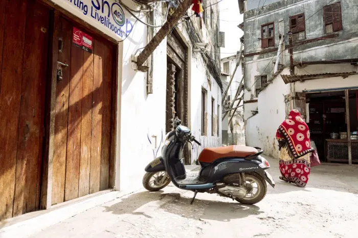 Framed Print : Scooter in streets of Stonetown, Zanzibar, Tanzania Framed Print : Scooter in streets of Stonetown, Zanzibar, Tanzania