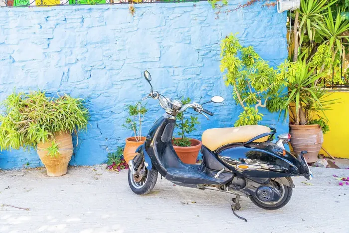 Framed Print : A scooter in Symi, Dodecanese Islands, Greece