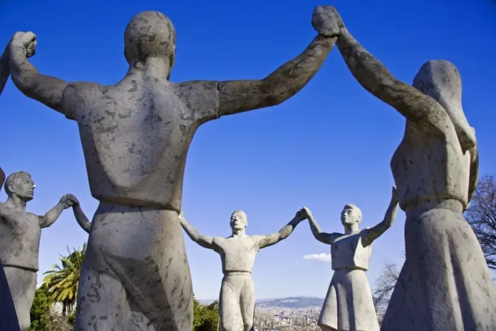 Framed Print : A sculpture of people performing the Sardana, the traditional Catalan dance in Montjuic Framed Print : A sculpture of people performing the Sardana, the traditional Catalan dance in Montjuic