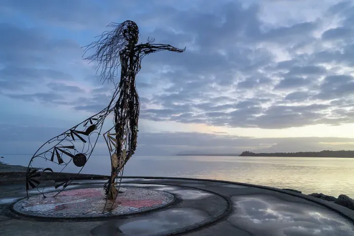 Framed Print : Sculpture of Princesa Licarayen at dawn, Puerto Varas, Llanquihue Province, Los Lagos Region, Chile