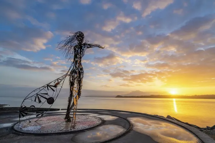 Framed Print : Sculpture of Princesa Licarayen at sunrise, Puerto Varas, Llanquihue Province, Los Lagos Region, Chile