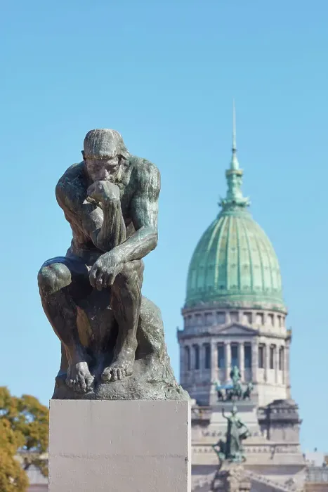 Framed Print : The sculpture of The Thinker (Le Penseur) by French artist Auguste Rodin in front of the Argentine National Congress dome, Monserrat, Buenos Aires, Argentina Framed Print : The sculpture of The Thinker (Le Penseur) by French artist Auguste Rodin in front of the Argentine National Congress dome, Monserrat, Buenos Aires, Argentina