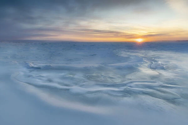 Sea ice pattern of the frozen Hudson Bay, Churchill, Manitoba, Canada