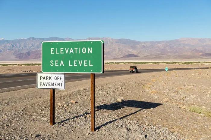 Framed Print : Sea level sign in Death Valley National park, California, USA Framed Print : Sea level sign in Death Valley National park, California, USA