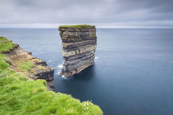 Sea stack called Dun Briste at Downpatrick Head from the surrounding cliffs