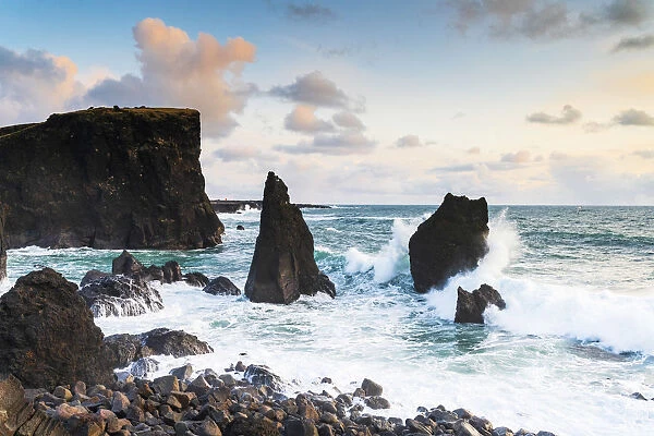 Sea stacks at Reykjanes peninsula, Iceland, Europe