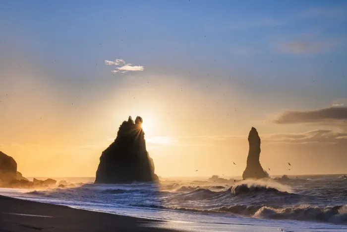 Framed Print : Sea Stacks at Reynisfjara black sand beach, Vik, Iceland, Europe Framed Print : Sea Stacks at Reynisfjara black sand beach, Vik, Iceland, Europe