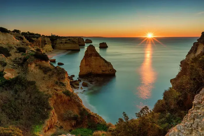 Framed Print : Sea Stacks at Sunrise, Praia de Marinha, Algarve, Portugal Framed Print : Sea Stacks at Sunrise, Praia de Marinha, Algarve, Portugal