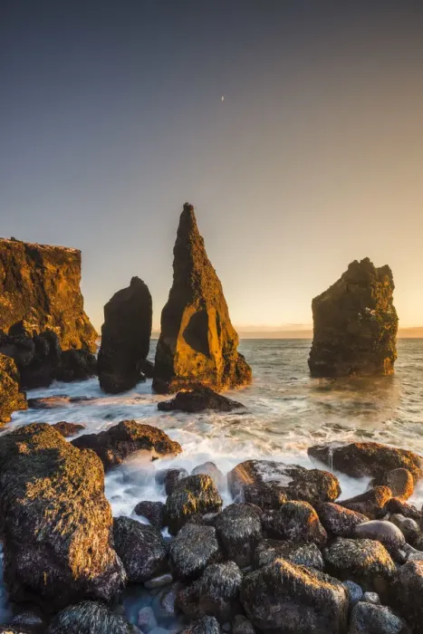 Framed Print : Sea stacks at sunset, Reykjanes peninsula, Iceland
