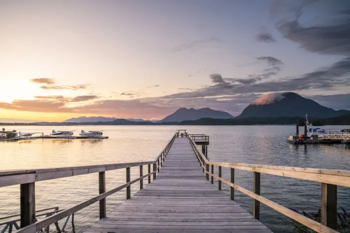 Framed Print : Seaplanes and dock at sunset in Tofino, Vancouver Island, British Columbia, Canada Framed Print : Seaplanes and dock at sunset in Tofino, Vancouver Island, British Columbia, Canada