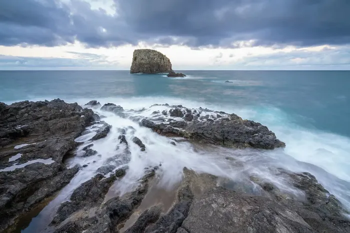 Framed Print : Seascape at coast of Porto da Cruz at dusk, Machico District, Madeira, Portugal Framed Print : Seascape at coast of Porto da Cruz at dusk, Machico District, Madeira, Portugal