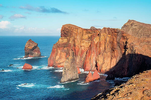 Seascape of the high cliff Of Miradouro do San Lourenco in the East coast of Madeira Island, Portugal