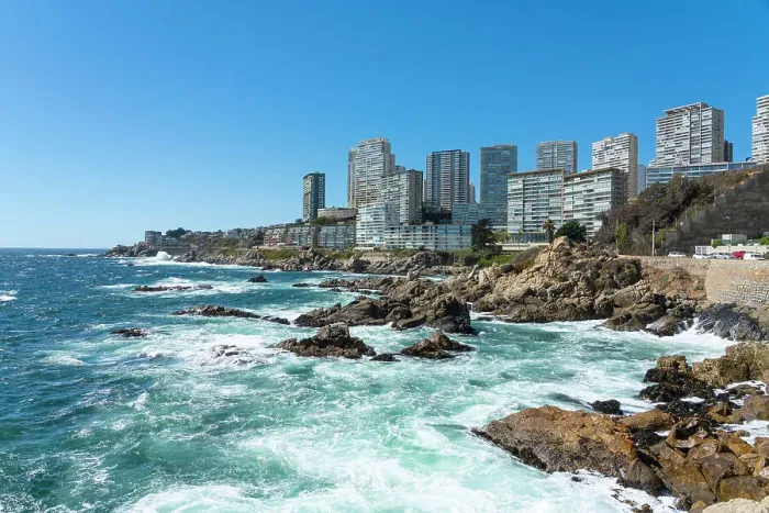 Framed Print : Seascape of residential high-rise buildings by rocky coast, Concon, Valparaiso Province, Valparaiso Region, Chile Framed Print : Seascape of residential high-rise buildings by rocky coast, Concon, Valparaiso Province, Valparaiso Region, Chile