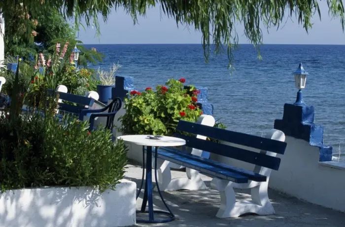 Framed Print : Seat by the sea on the Kassandra Coast Framed Print : Seat by the sea on the Kassandra Coast