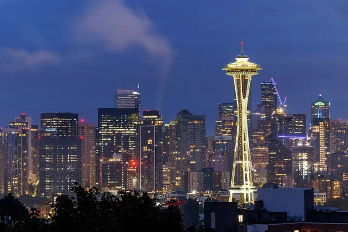 Framed Print : The Seattle skyline with the iconic Space Needle, Seattle, Washington, USA