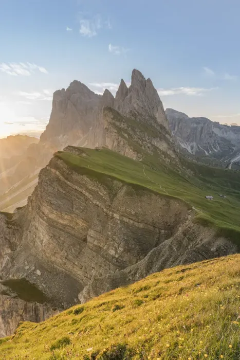 Framed Print : Seceda peaks at dawn in summer. Ortisei, Bolzano province, Trentino Alto Adige, Italy Framed Print : Seceda peaks at dawn in summer. Ortisei, Bolzano province, Trentino Alto Adige, Italy