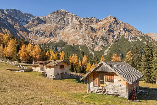 The secluded Steiner Alm with the Tribulaun mountains in the background, Obernberg am Brenner, Innsbruck Land, Tyrol, Austria