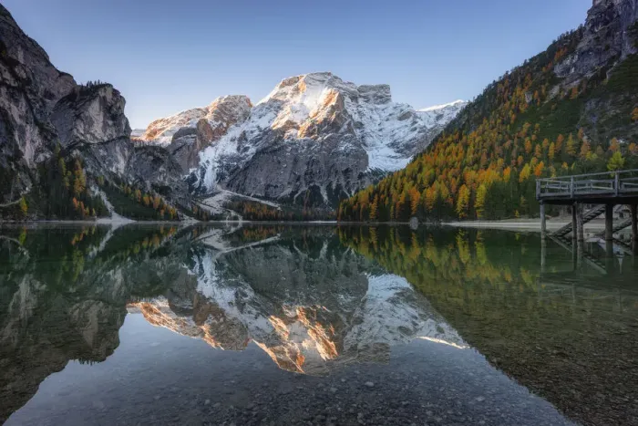 Framed Print : Seekofel (2810m) reflected in lake Prags Lago die Braies Nature Park Fanes Sennes Prags Framed Print : Seekofel (2810m) reflected in lake Prags Lago die Braies Nature Park Fanes Sennes Prags
