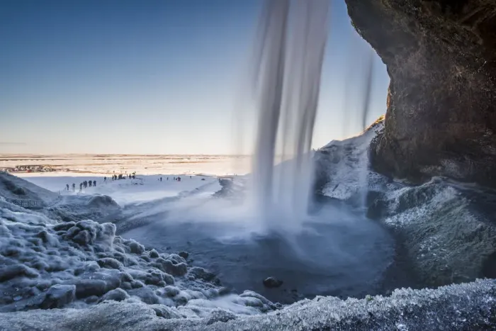 Framed Print : Seljalandfoss waterfall frozen in winter, Iceland Framed Print : Seljalandfoss waterfall frozen in winter, Iceland