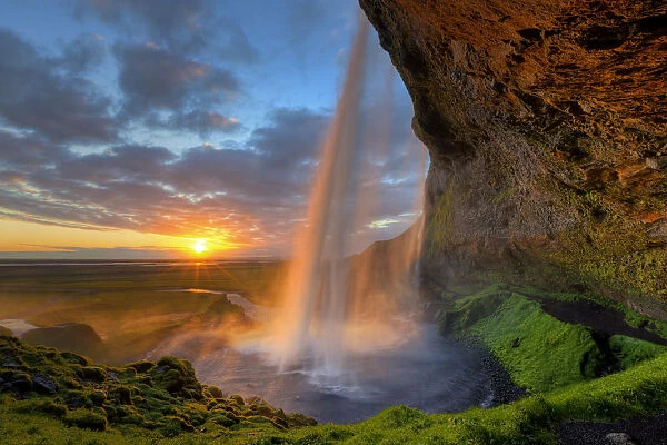 Seljalandsfoss Waterfall at Sunset, Iceland