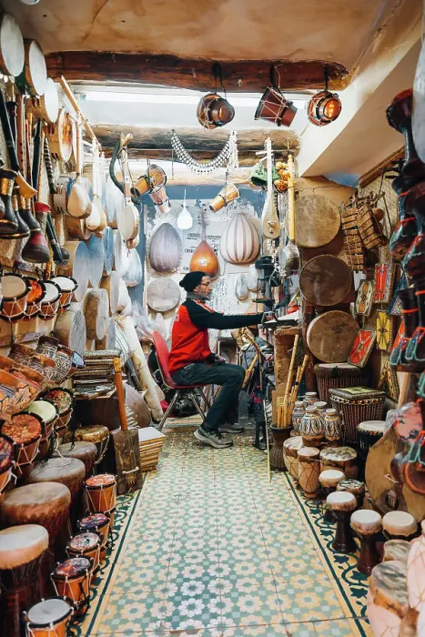 Framed Print : Seller of musical instruments, Marrakech, Morocco