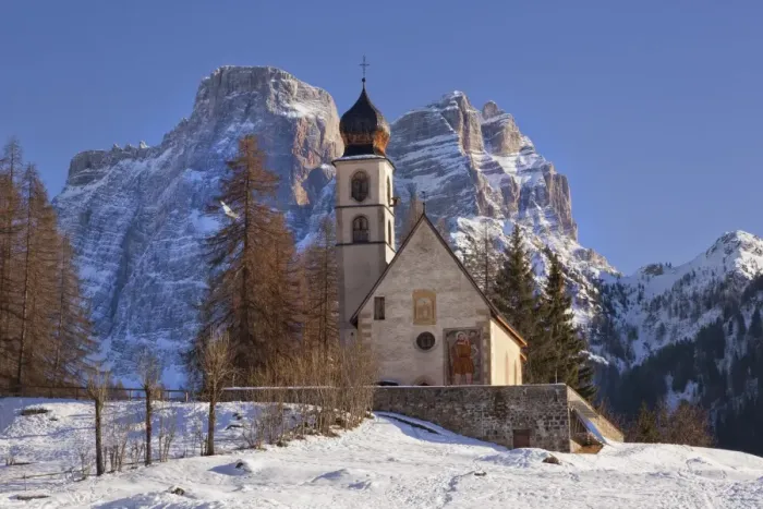 Framed Print : Selva di Cadore, Veneto, Italy. The church of Santa Fosca is located in the homonymous Framed Print : Selva di Cadore, Veneto, Italy. The church of Santa Fosca is located in the homonymous