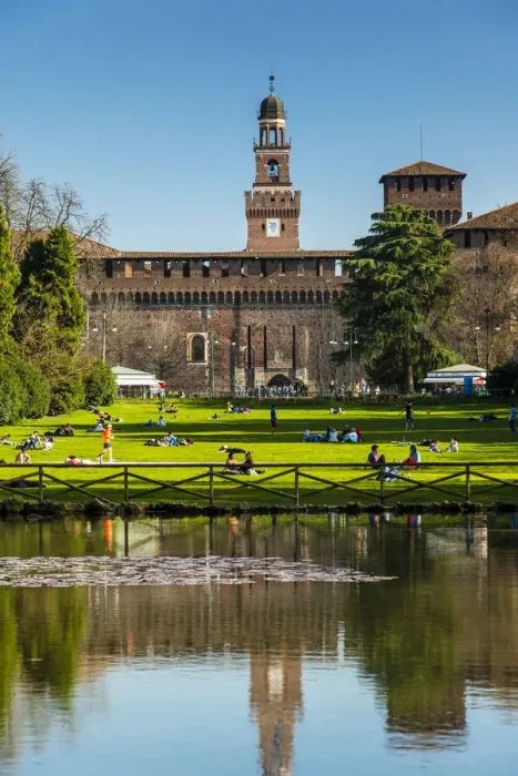 Framed Print : Sempione park with Castello Sforzesco medieval castle in the background, Milan, Lombardy Framed Print : Sempione park with Castello Sforzesco medieval castle in the background, Milan, Lombardy