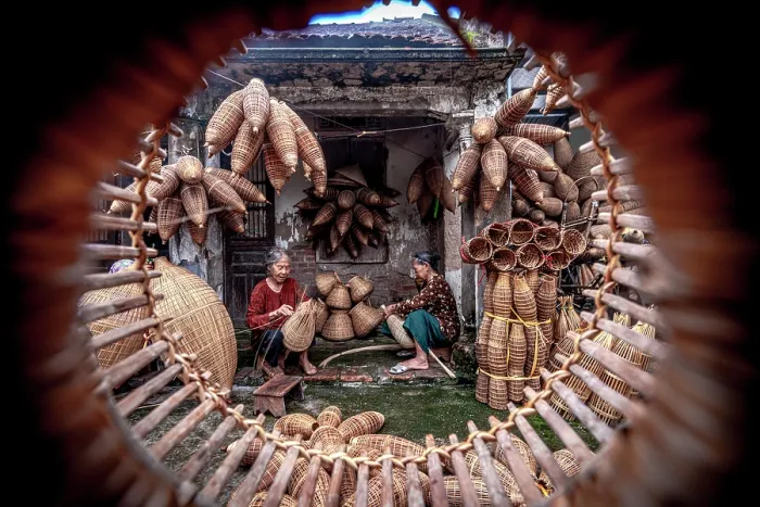 Framed Print : Senior women making traditional bamboo fish traps, Hanoi, Vietnam. (MR) Framed Print : Senior women making traditional bamboo fish traps, Hanoi, Vietnam. (MR)