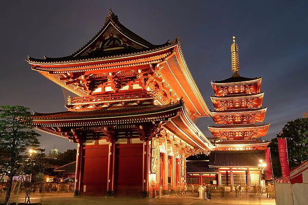 Senso-ji Temple & Pagoda at Night, Tokyo, Japan