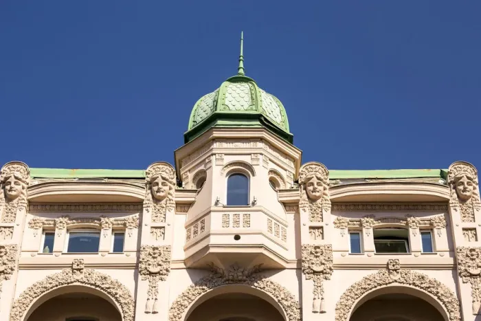 Framed Print : Serbia, Belgrade, City center, Art nouveau Smederevska bank building, built 1910-1912 Framed Print : Serbia, Belgrade, City center, Art nouveau Smederevska bank building, built 1910-1912