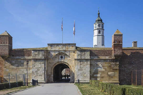 Serbia, Belgrade, Kalemegdan Park, Belgrade Fortress, Clock tower and gate