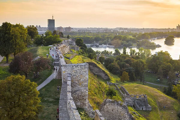 Serbia, Belgrade, Kalemegdan Park, Belgrade Fortress and confluence of the Sava