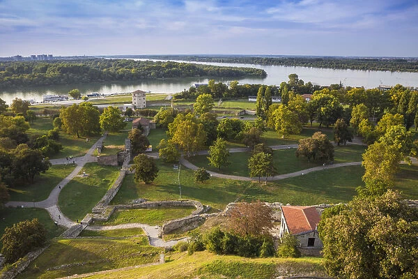 Serbia, Belgrade, View from Belgrade Fortress of Lower Town - Carl VI Gate, Nebojsa tower