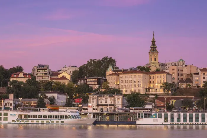 Framed Print : Serbia, Belgrade, View of Sava River across to St Framed Print : Serbia, Belgrade, View of Sava River across to St