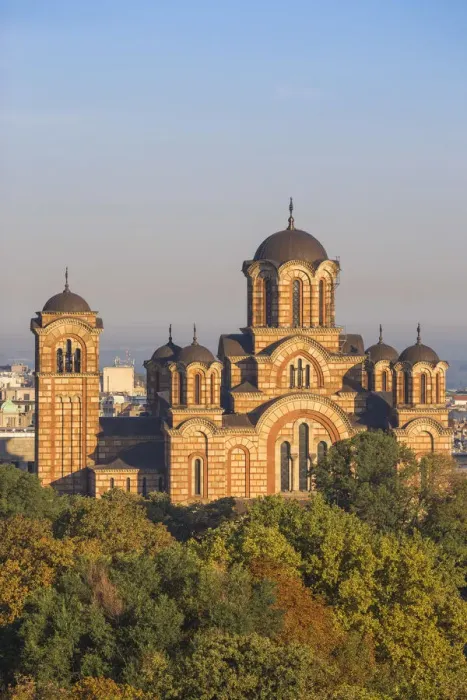 Framed Print : Serbia, Belgrade View of St Marks Church in Tasmajdan Park