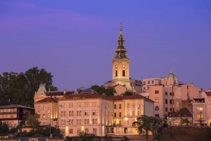 Framed Print : Serbia, Belgrade, View of St. Michaels Cathedral in the historical center