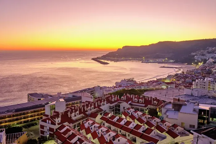 Framed Print : Sesimbra beach at sunset. Portugal Framed Print : Sesimbra beach at sunset. Portugal