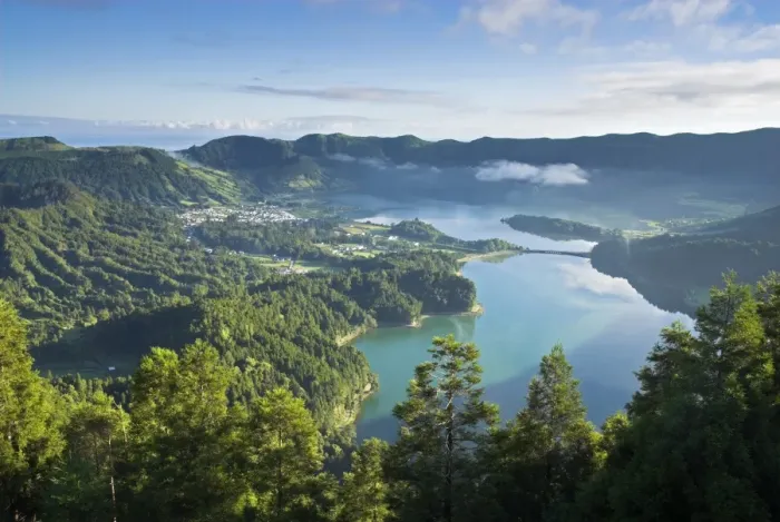Framed Print : Sete Cidades village with Lagoa Azul & Lagoa Verde Framed Print : Sete Cidades village with Lagoa Azul & Lagoa Verde