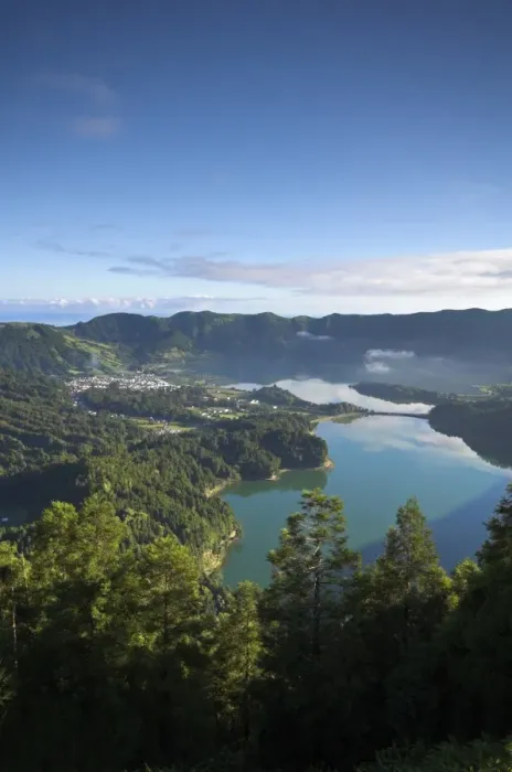 Framed Print : Sete Cidades village with Lagoa Azul & Lagoa Verde Framed Print : Sete Cidades village with Lagoa Azul & Lagoa Verde
