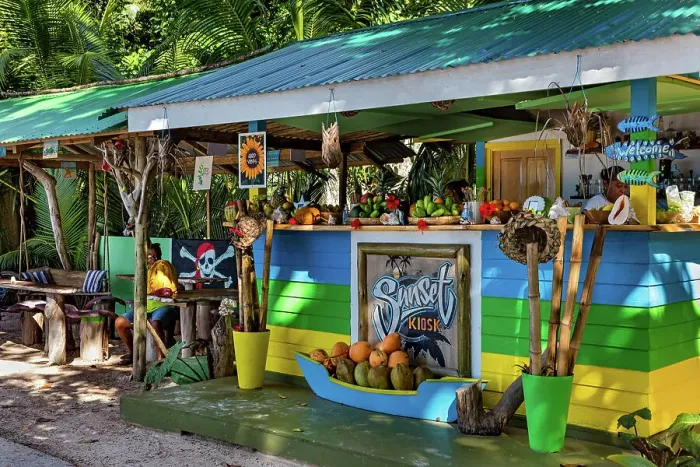 Framed Print : Seychelles, La Digue, La Passe village, Beach bar Framed Print : Seychelles, La Digue, La Passe village, Beach bar