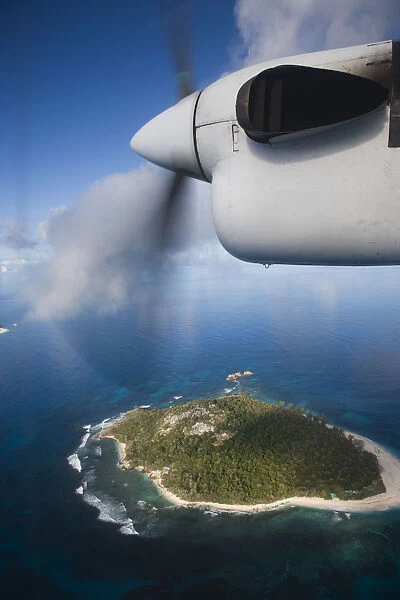 Seychelles, Praslin Island, Indian Ocean from propeller-driven airliner