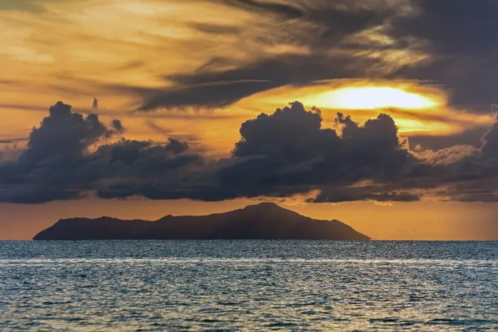 Framed Print : Seychelles, Praslin, View of Silhouette, Indian Ocean, sunset Framed Print : Seychelles, Praslin, View of Silhouette, Indian Ocean, sunset