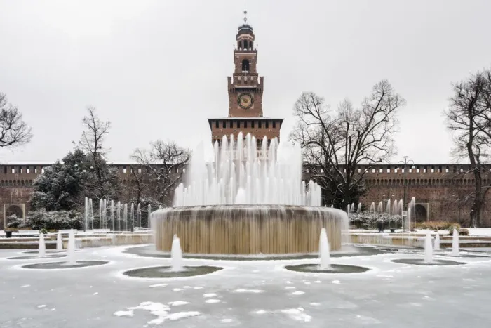 Framed Print : Sforza Castle with snow. Milan, Lombardy, Italy