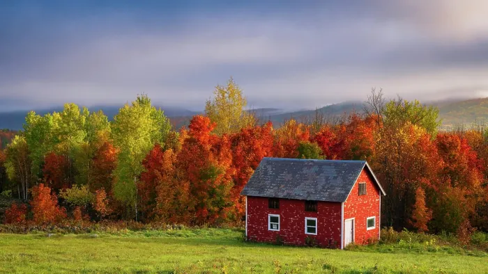 Framed Print : Shack at sunrise in autumn, Adirondack Mountains, New York, USA