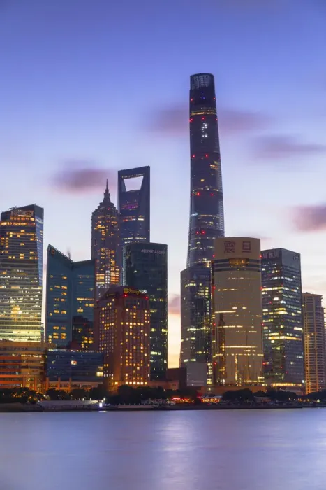 Framed Print : Shanghai Tower, Shanghai World Financial Centre and Jin Mao Tower on Pudong at dawn