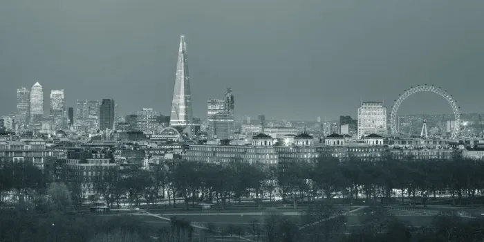 Framed Print : The Shard, Canary Wharf and London Eye above Hyde Park, London, England, UK Framed Print : The Shard, Canary Wharf and London Eye above Hyde Park, London, England, UK